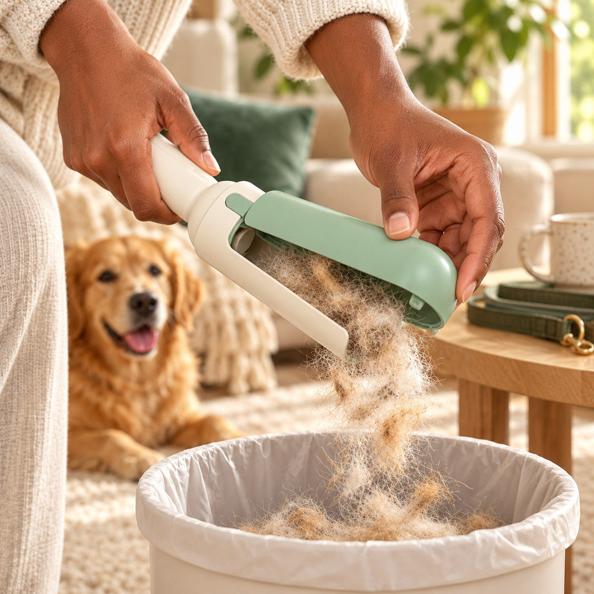 Opening the FurLift fur chamber over a bin