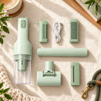 Everything in the GroomPro kit: cordless vacuum, 5 grooming heads and USB-C cable