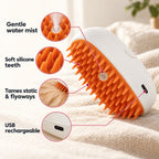 SpaMist benefits: gentle water mist, soft silicone teeth, tames static and flyaways, USB rechargeable